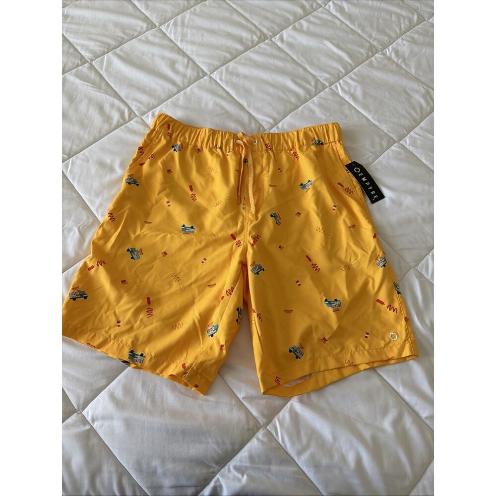 Empyre Board Shorts Mens Size Large Gold Hot Dog Car Mustard Ketchup Pockets